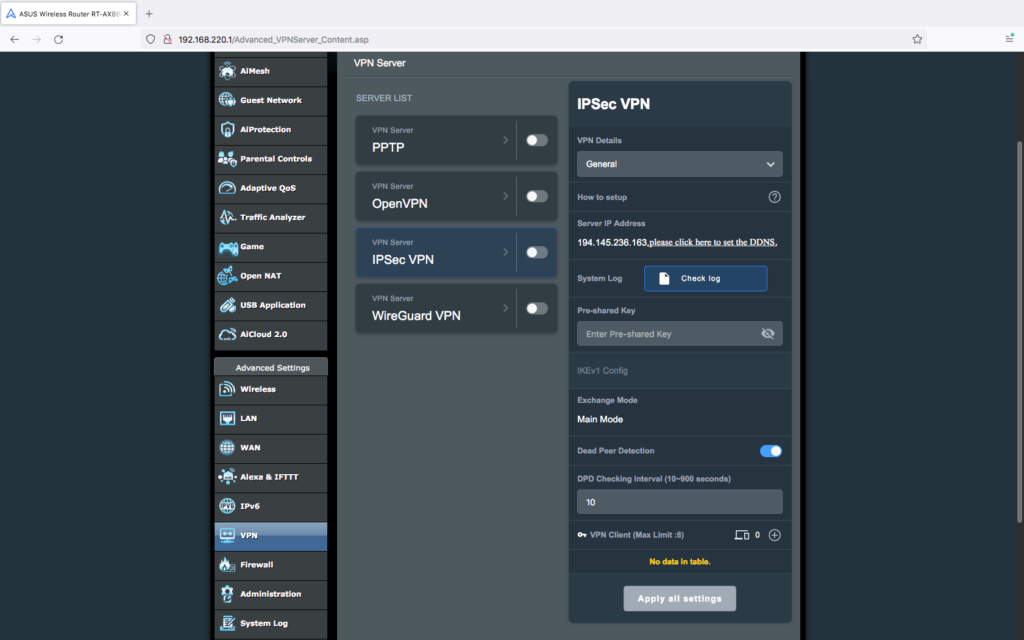 Activate IPsec VPN for your ASUS router