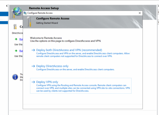 Windows Server 2019 Getting Started Wizard for Remote Access