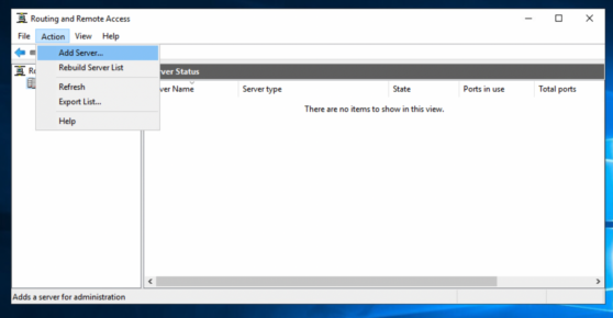 Windows Server 2019 RRAS Management Console