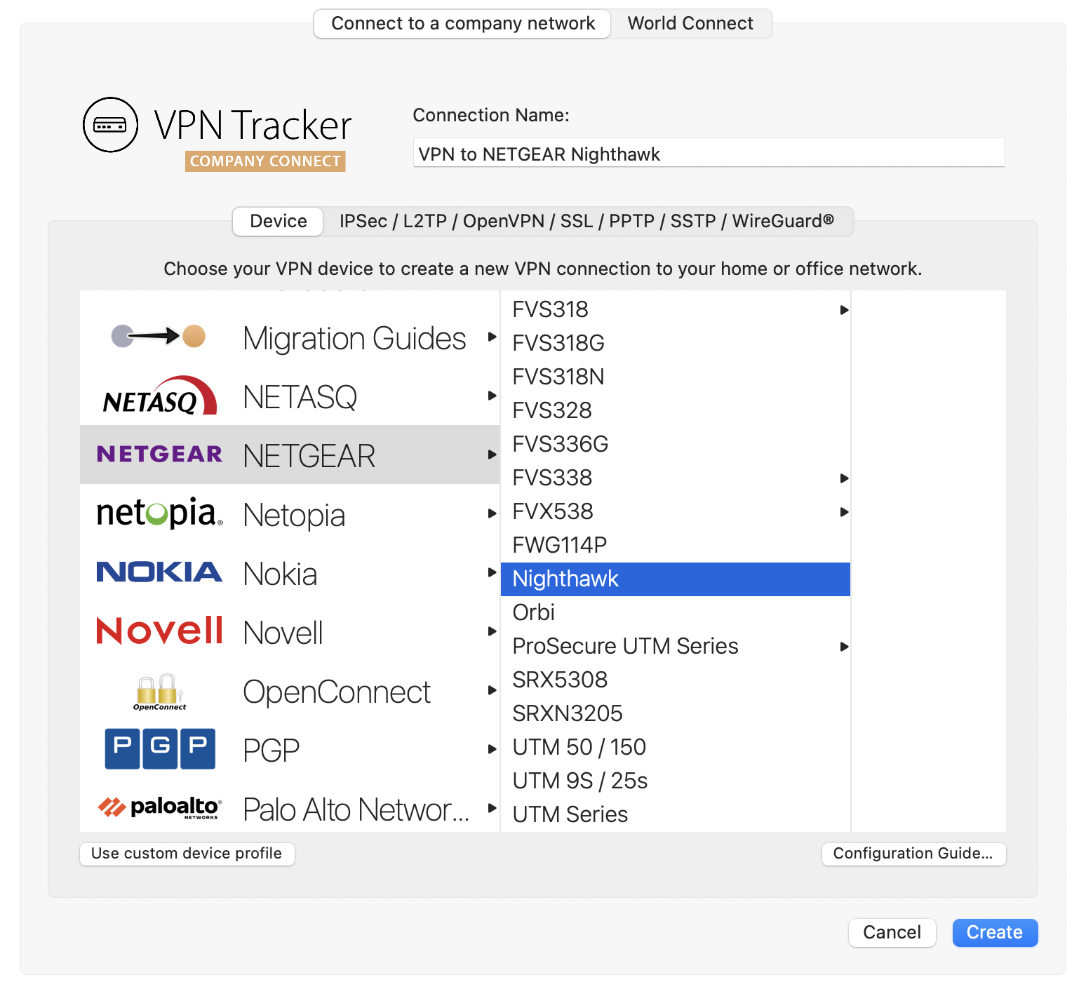 configure netgear vpn connection in vpn tracker