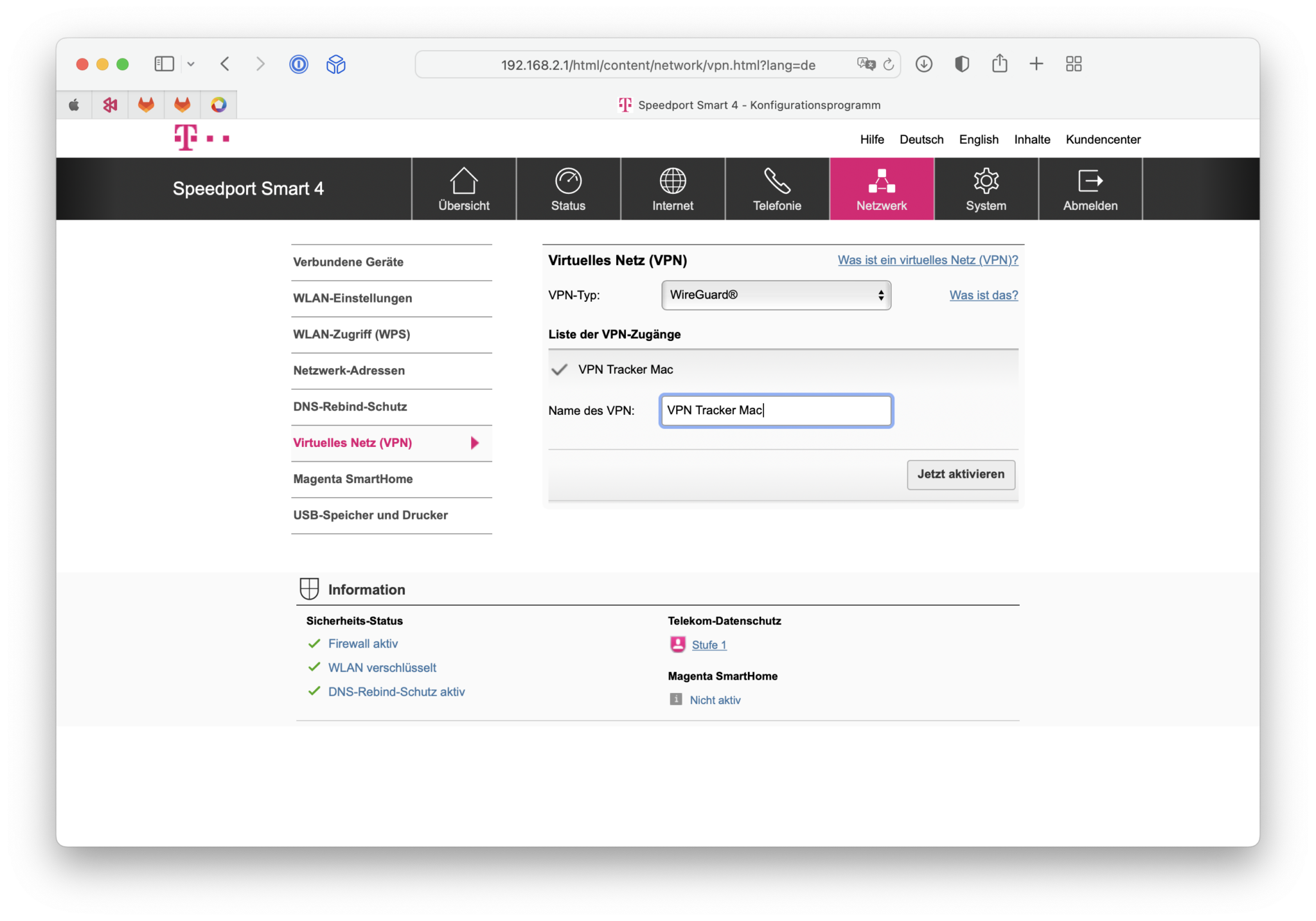 VPN für Telekom Speedport Smart 4 einrichten VPN Tracker Blog