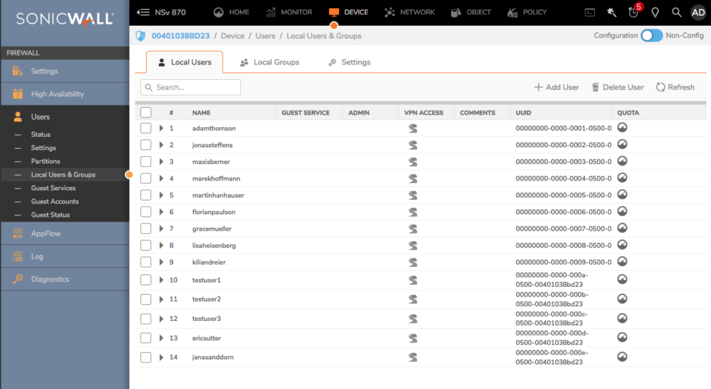 Add new VPN users to your SonicWALL here