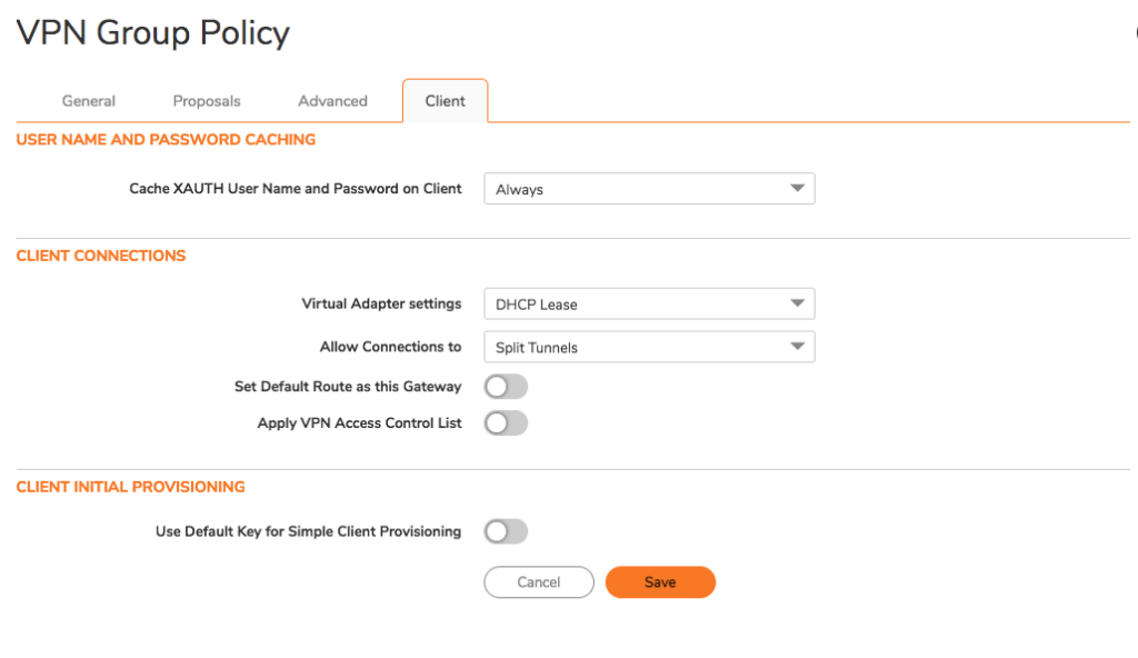 Optional: Configure additional settings for the VPN client