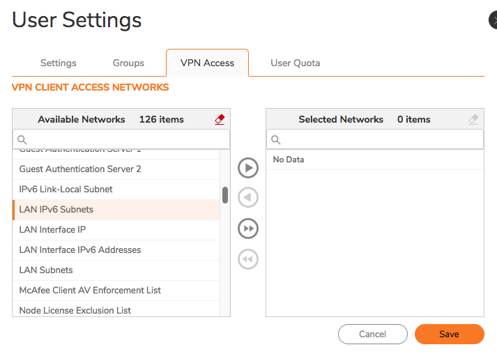 Select user VPN access privileges
