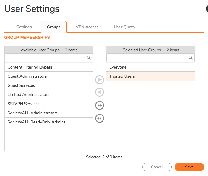 Select User Groups for the new user to join