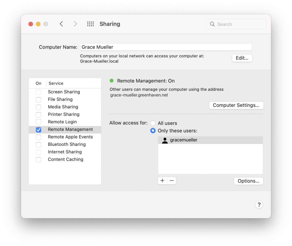 Allow remote management for your Mac
