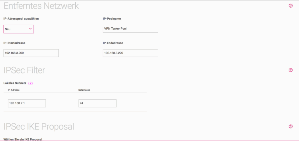 Entferntes Netz für Telekom Digitalisierungsbox Premium VPN eingeben.
