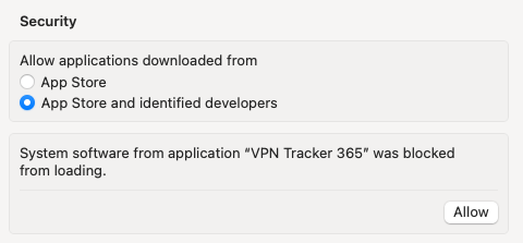 Allow System Software VPN Tracker 365 to load 