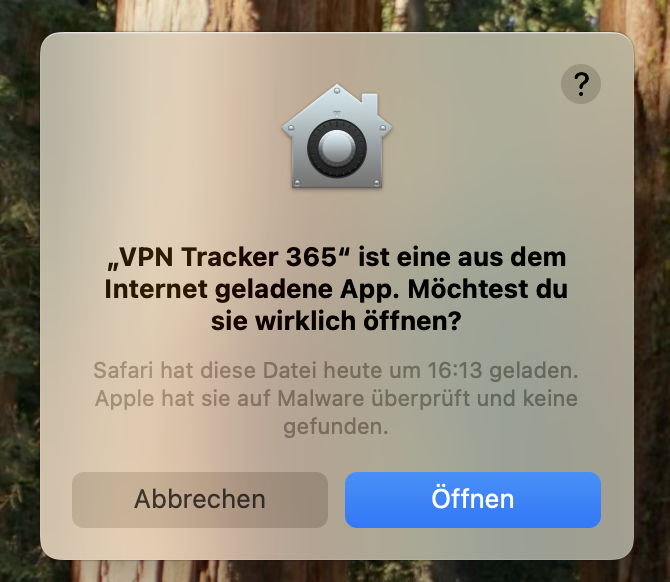 Öffnen des VPN Tracker Downloads erlauben