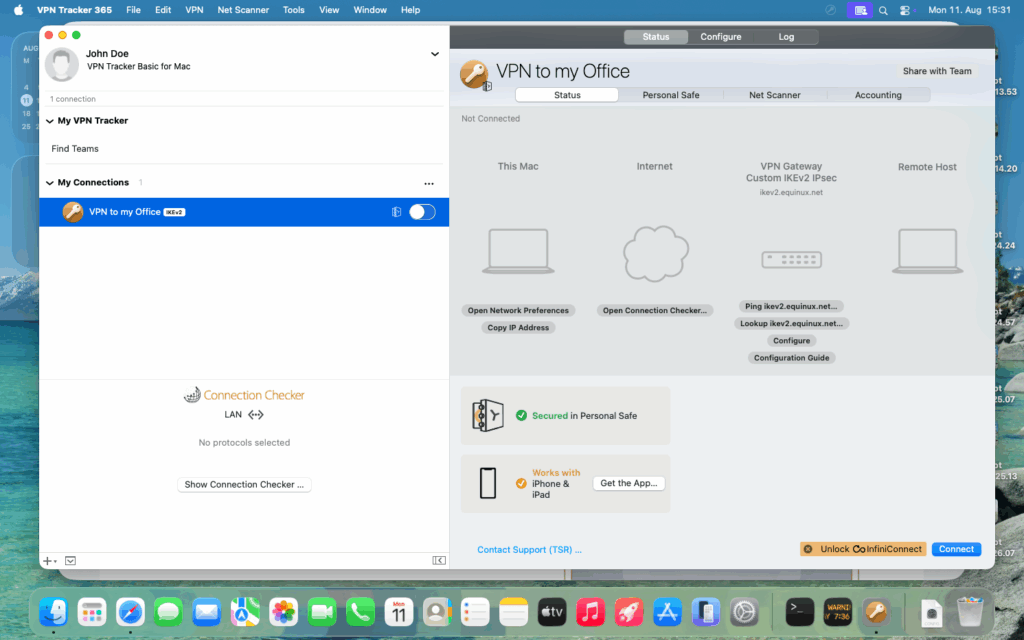 IPSec VPN funktioniert nicht beheben: neu importierte IPSec-Verbindung in VPN Tracker 365 auf macOS 26