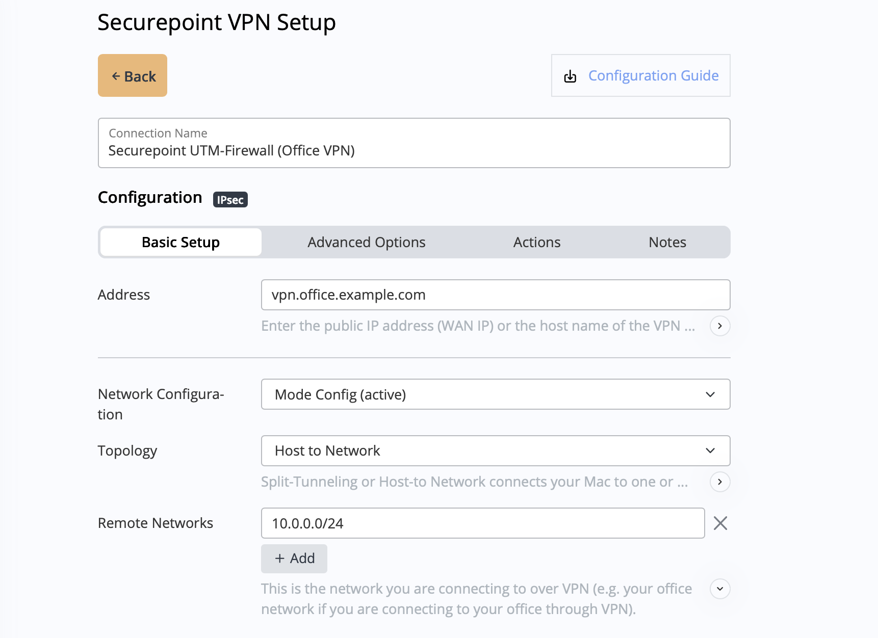Configure IPSec VPN for a Securepoint NextGen UTM firewall in the VPN Tracker 365 client