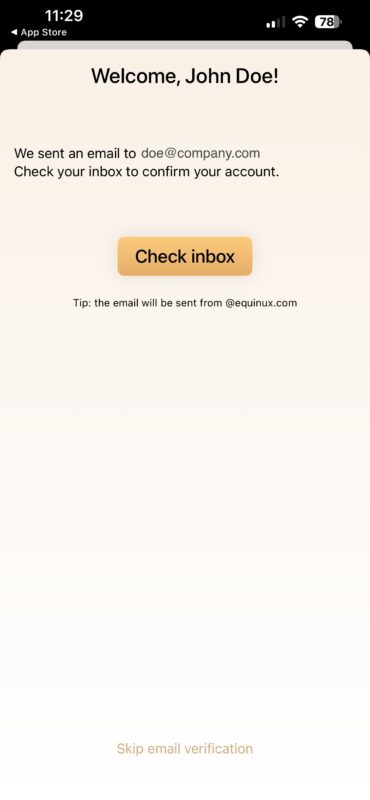 Verify email step in VPN Tracker iOS app to continue setup when iOS 26 VPN is not working