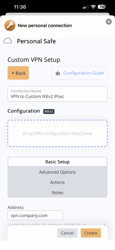 Add VPN server address for IKEv2 in VPN Tracker iOS to solve iOS 26 VPN not working