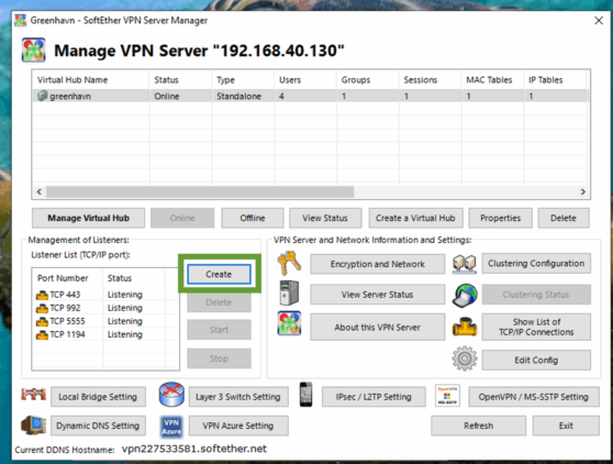 Create a new Listener in SoftEther VPN