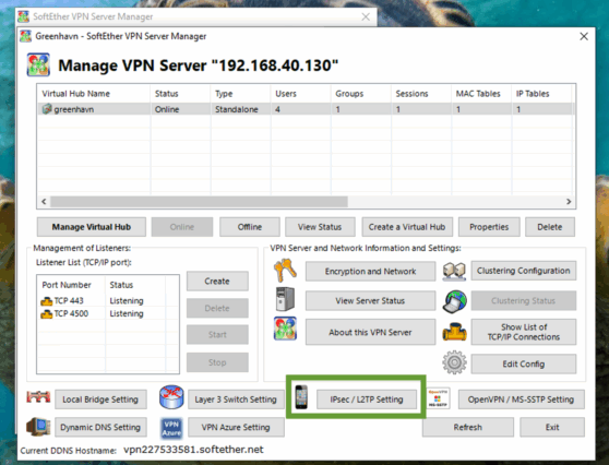 Access IPsec and L2TP VPN settings in SoftEther