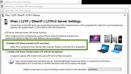Enable L2TP/IPsec server function in SoftEther