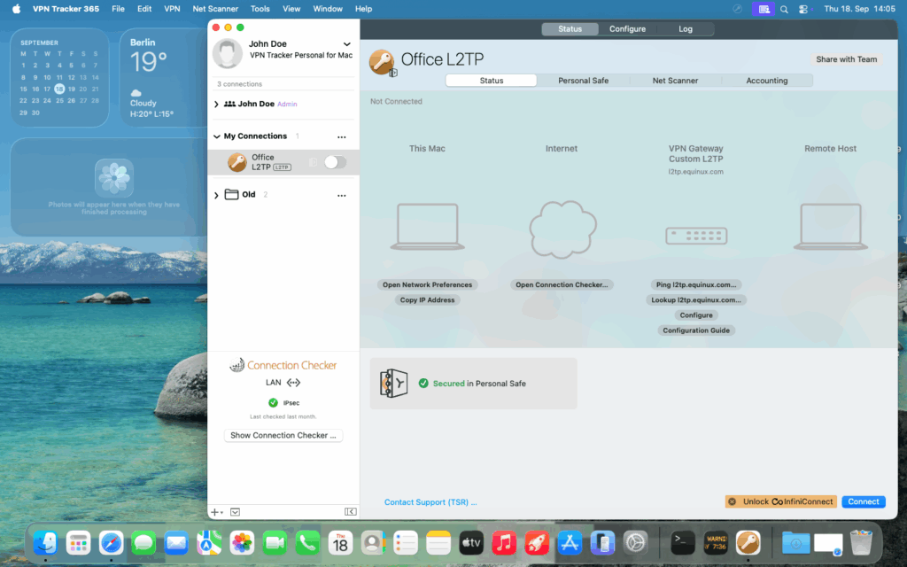 Fix macOS Tahoe VPN issues: newly imported L2TP connection displayed in VPN Tracker 365 on macOS 26