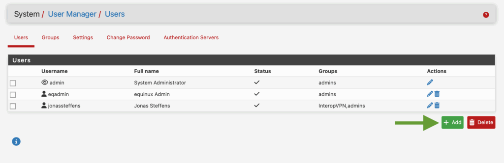 screenshot from netgate pfsense user manager showing how to add a system user