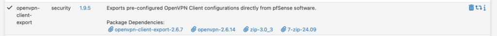 screenshot from netgate pfsense UI showing the package installer for the openvpn configuration exporter tool