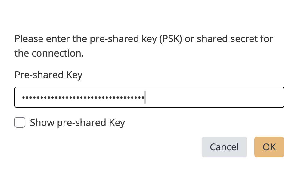 Feld zur Eingabe des PSK (Pre-Shared Key) für L2TP VPN auf Mac in VPN Tracker