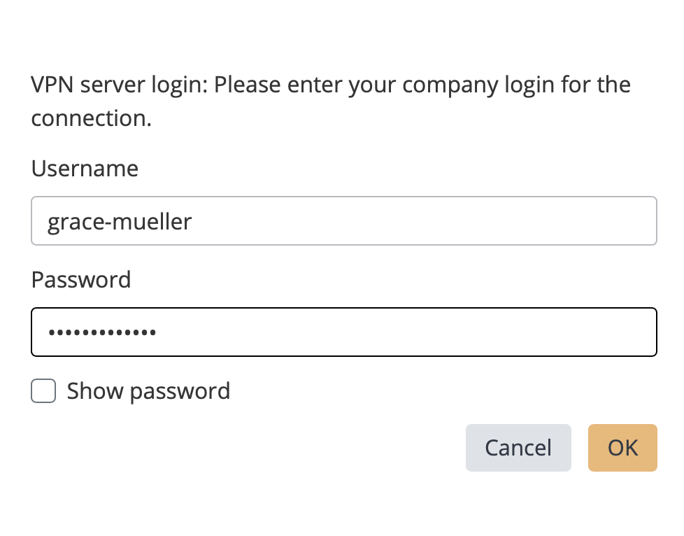 Anmeldedaten (Benutzername und Passwort) für den Zugriff auf L2TP VPN auf Mac in VPN Tracker