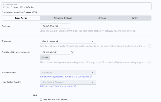 Configure SoftEther L2TP VPN connection in VPN Tracker for Mac
