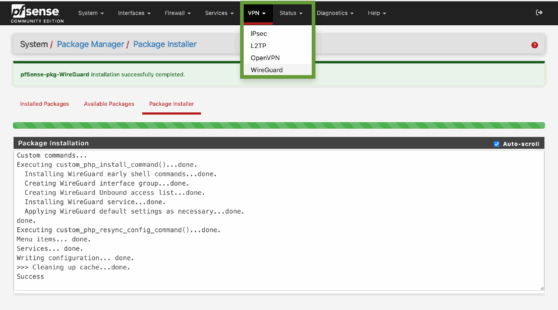wireguard vpn settings in the netgate pfsense interface