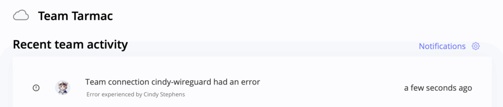 Error message for user unable to connect to WireGuard VPN