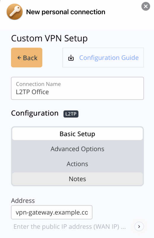 Neue L2TP-Konfiguration in VPN Tracker für iOS hinzufügen