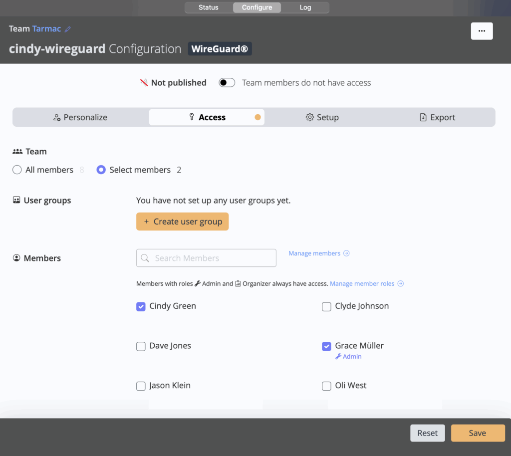 migrate to WireGuard VPN: select users to have access to individualised connections