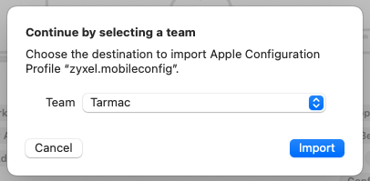 select a team for your mobileconfig import