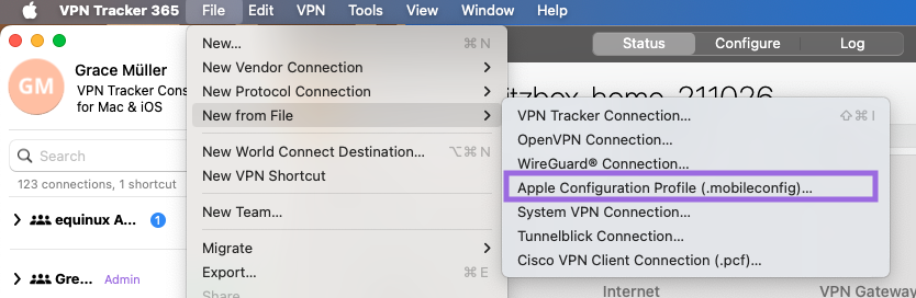 mobileconfig import in VPN Tracker for Mac