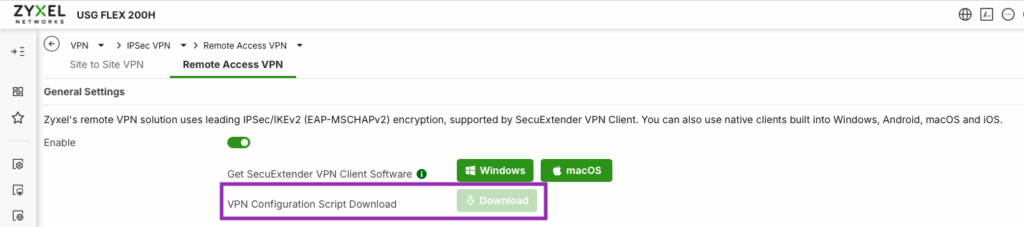 Zyxel USG Flex 200H VPN Configuration Script Download location