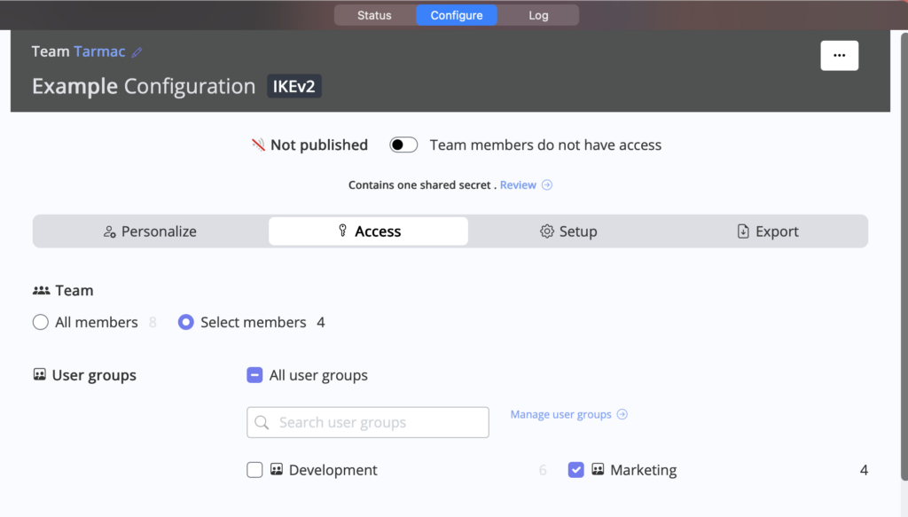 connection sharing options for lancom ikev2 vpn