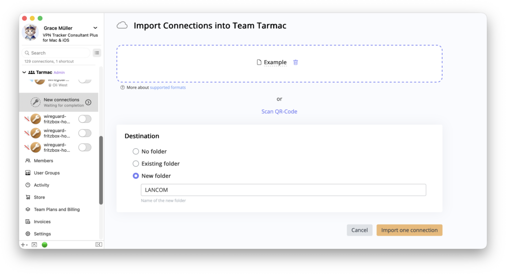 Assign an import destination folder for your LANCOM IKEv2 VPN .ini file