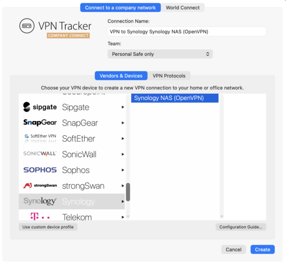 Synology OpenVPN profile in VPN Tracker