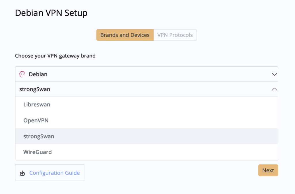 connect to Debian IKEv2 strongSwan in VPN Tracker
